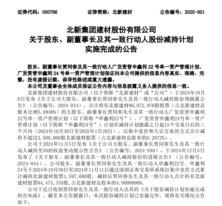 稳健发展 不断增值丨北新建材：副董事长减持后股票价值22亿！（套现1亿多）